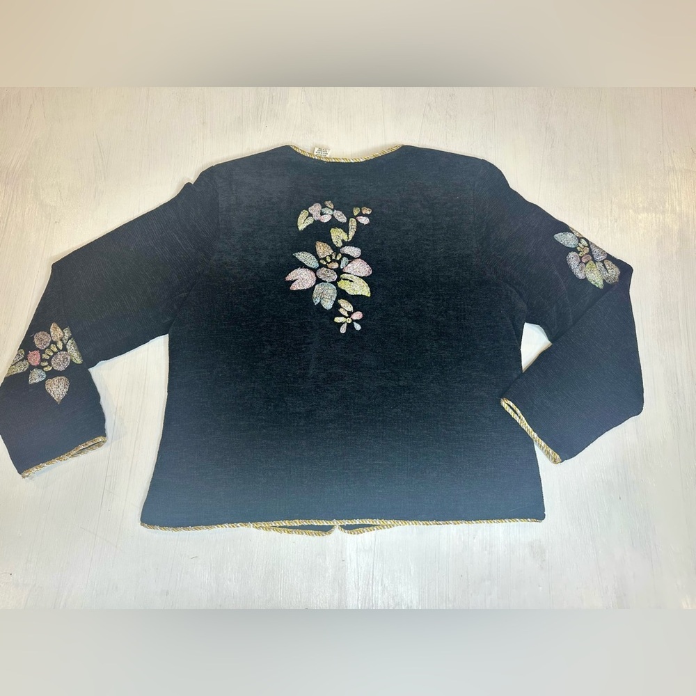90s Cottage Core Embroidered Floral Cardigan Women’s Size 14 Black - Picture 2 of 8